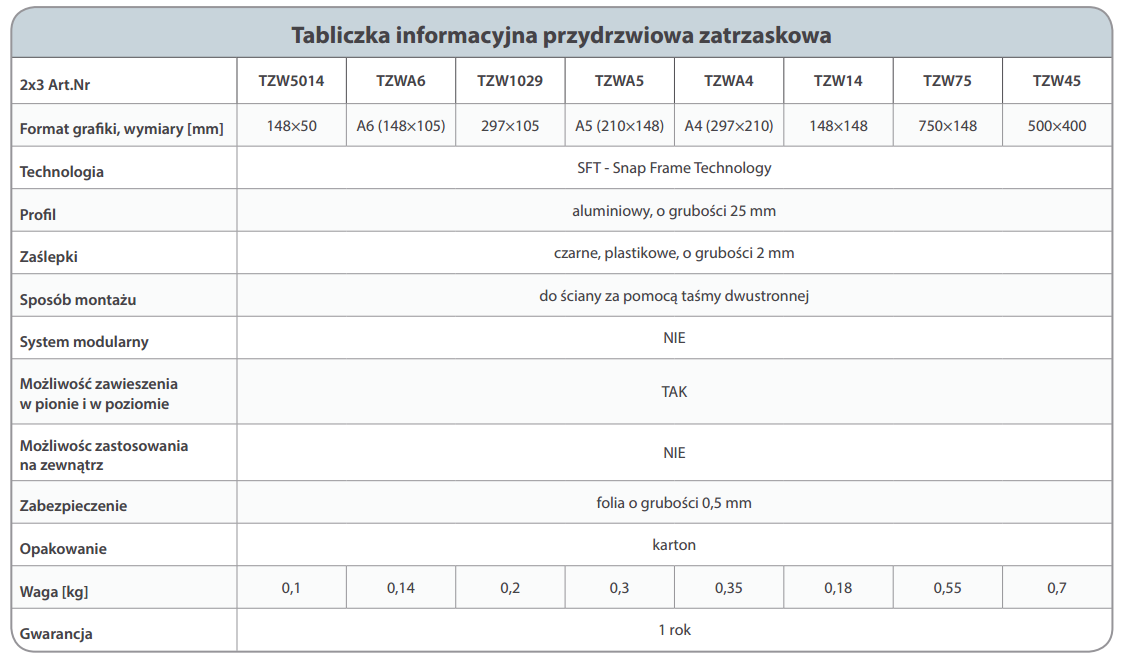 Tabliczka informacyjna przydrzwiowa 297x105 mm -