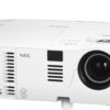 Biały projektor multimedialny NEC z obsługą 3D, HDMI i technologią DLP.