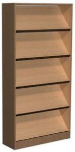 Regał biblioteczny ze skośnymi półkami i schowkami E