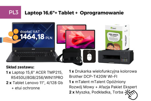 Laptop 15,6" + Tablet + Oprogramowanie PL3 -