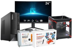 Pracownia druku 3D i kodowania z komputerem stacjonarnym i długopisami 3D