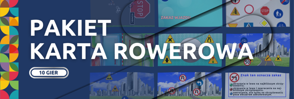 Pakiet Karta Rowerowa: zestaw 10 gier edukacyjnych z zakresu przepisów ruchu drogowego.