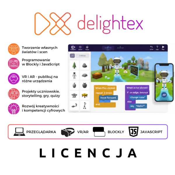 Interaktywna Platforma do Nauczania i Tworzenia VR/AR | Delightex Edu 1 rok - 24 stanowisk + Nauczyciel - Licencje