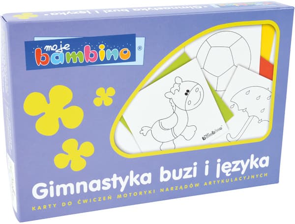 6050b1fa7ccaa0.94498687 Zestaw kart edukacyjnych Moje Bambino „Gimnastyka buzi i języka” do ćwiczeń logopedycznych.