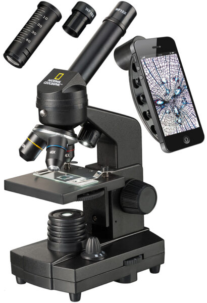 Mikroskop Bresser National Geographic o powiększeniu 40–1280 razy z uchwytem do smartfonu