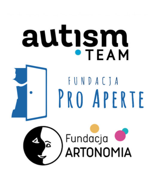 Logotypy organizacji: Autism Team, Fundacja Pro Aperte oraz Fundacja Artonomia.