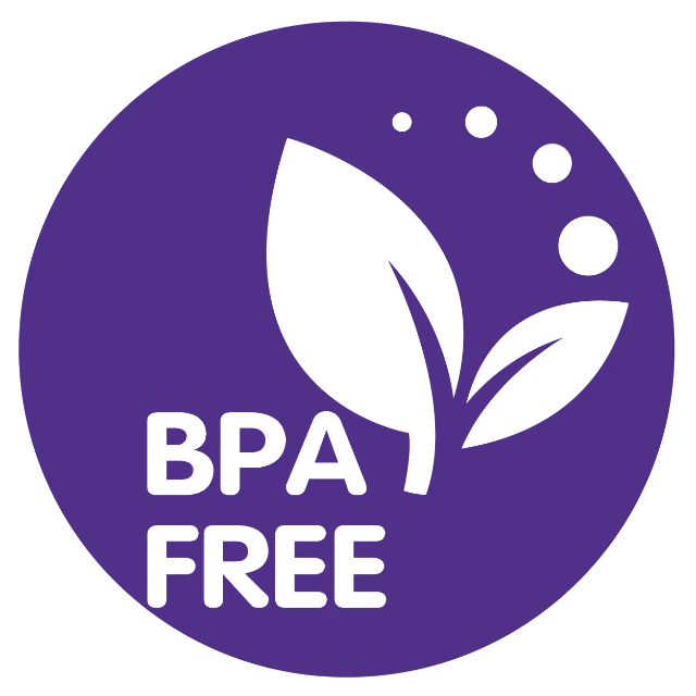 Ikona BPA Free z symbolem liści na fioletowym tle.