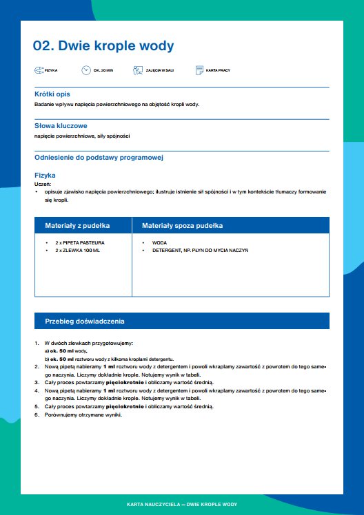 Modułowe Pracownie Przyrodnicze - moduł WODA, 1 szt. 5 Dwie krople wody - karta nauczyciela