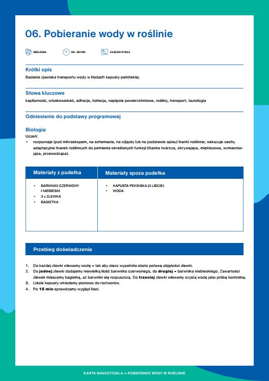Pobieranie wody w roślinie - karta nauczyciela