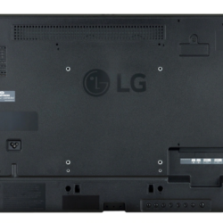 monitor-lg-32sm5j-b_6 Tylna obudowa telewizora LG z widocznymi portami, otworami montażowymi VESA i logo Crestron Connected.