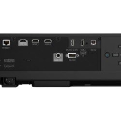 projektor-laserowy-epson-eb-l775u_5 Panel tylny projektora z portami LAN, HDBaseT, HDMI, USB, Audio Out, RS-232C oraz przyciskami sterowania.