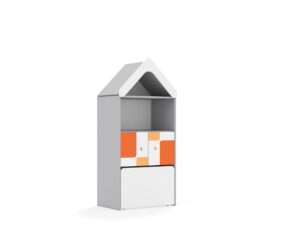 Regał Blox Pastel 70 3P 2F1 ze skrzynią i daszkiem 706x466x1575 korpus szary/2x front biały - płyta HDF