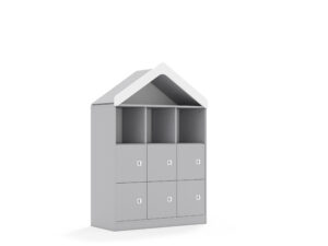 Regał Blox Base 110 3PP 6F1 z daszkiem 1049x466x1575 korpus szary/6x front szary - płyta HDF