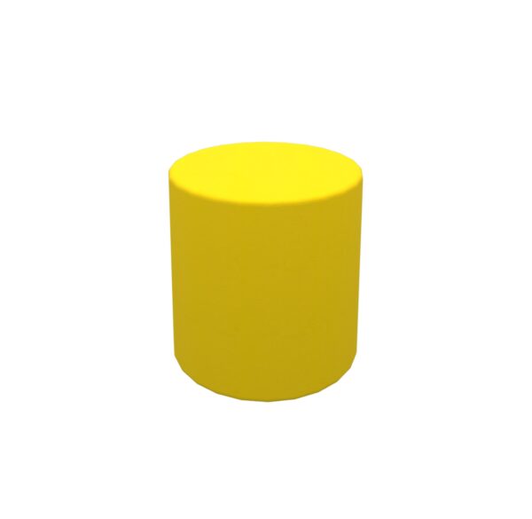 Żółta pufa w kształcie cylindra.
