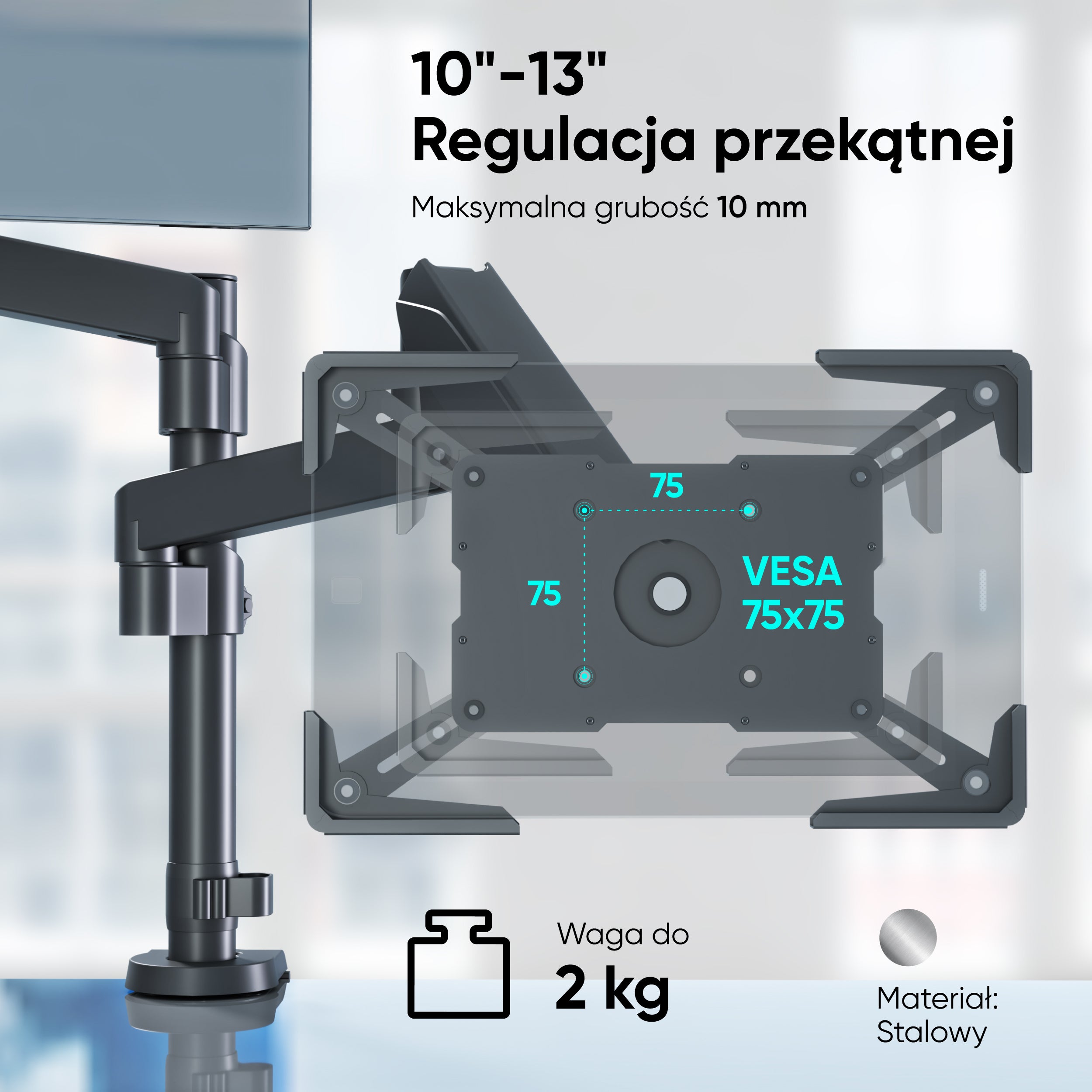 Adapter do tabletu 10.1" - 12.9" maks 2 kg, Czarny APM-13T 4 Adapter do tabletu 10.1" - 12.9" maks 2 kg, Czarny APM-13T -