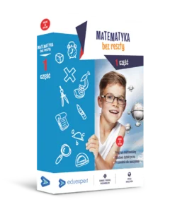 Okładka podręcznika „Matematyka bez reszty”, część 1, z uśmiechniętym uczniem i ikonami pomocy naukowych.