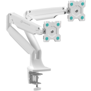 Uchwyt biurkowy dla dwóch monitorów 13"-32" maks 9 kg, nachylny i obrotowy, z obracaniem, biały G200 - Sprzęt interaktywny