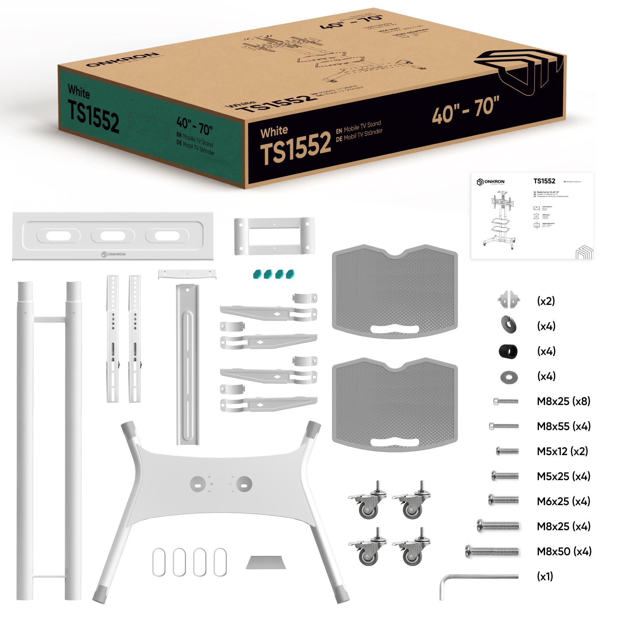 Mobilny stojak TV dla 40"-70" maks 46 kg, biały TS1552 10 Mobilny stojak TV dla 40"-70" maks 46 kg, biały TS1552 -