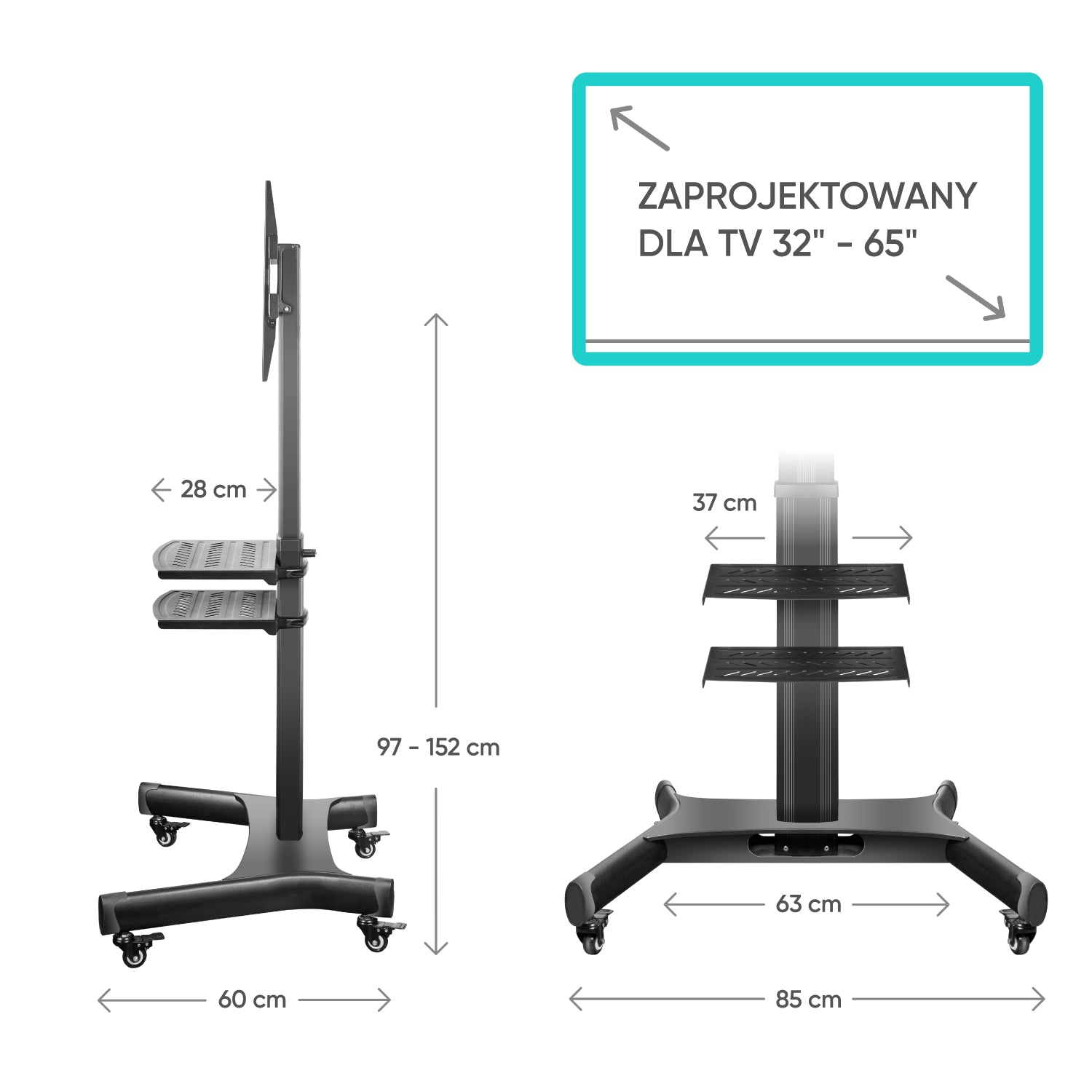 Mobilny stojak do TV 32" - 65" do 32,6 kg TS1661, Czarny 7 Mobilny stojak do TV 32" - 65" do 32,6 kg TS1661, Czarny -