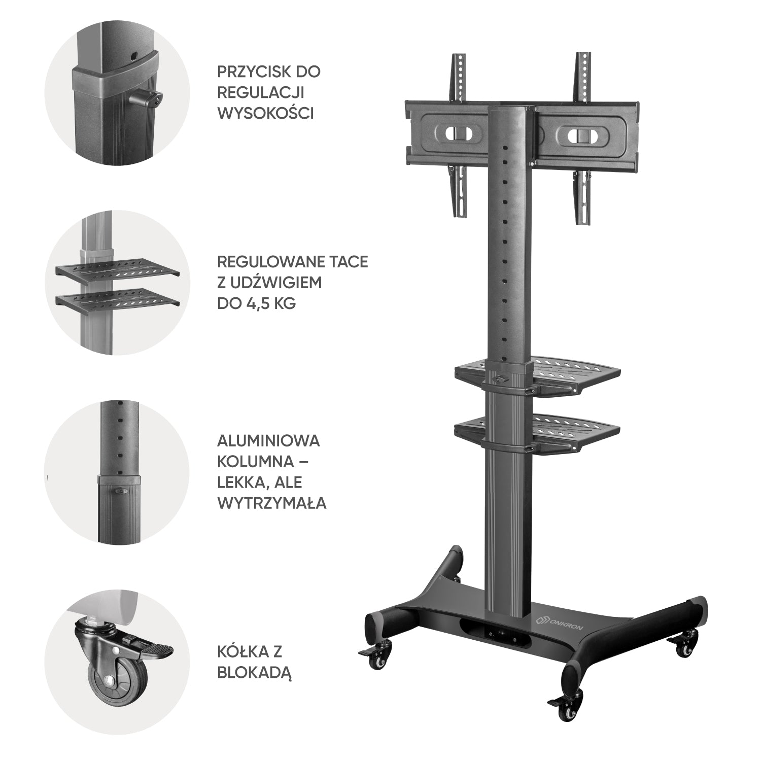Mobilny stojak do TV 32" - 65" do 32,6 kg TS1661, Czarny 9 Mobilny stojak do TV 32" - 65" do 32,6 kg TS1661, Czarny -