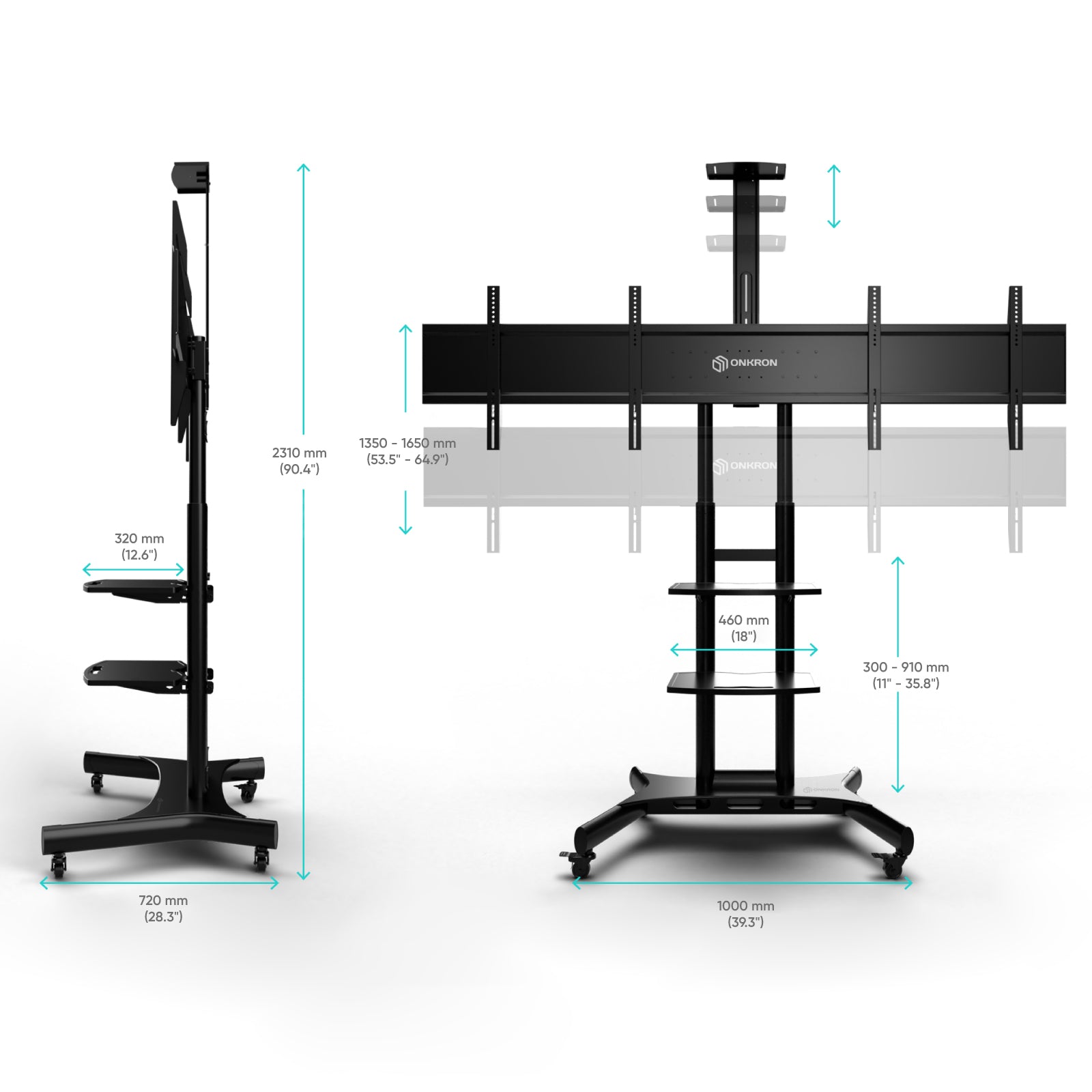 Mobilny stojak dla dwóch TV 40"-65" maks 46 kg, czarny TS1881DV 8 Mobilny stojak dla dwóch TV 40"-65" maks 46 kg, czarny TS1881DV -
