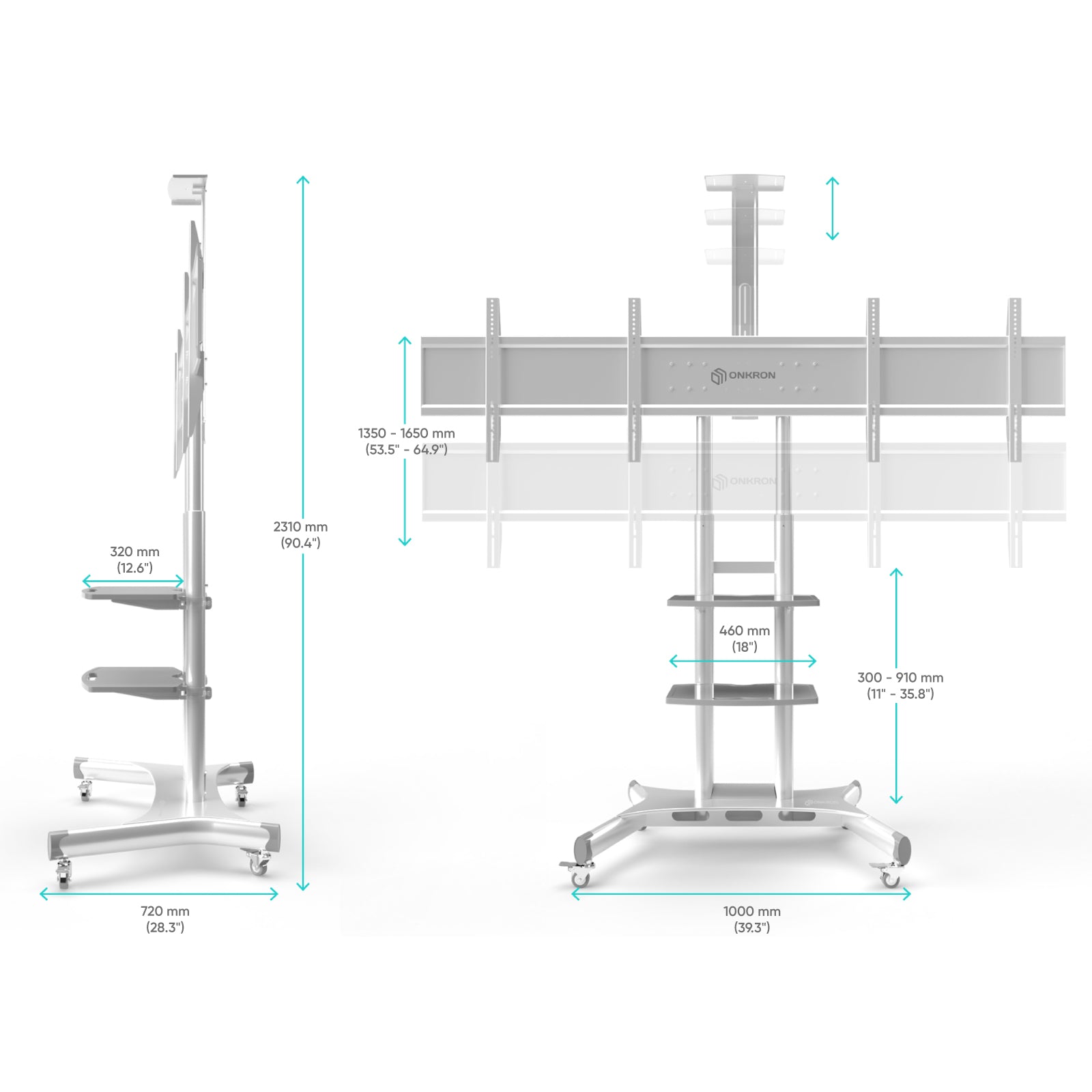 Mobilny stojak dla dwóch TV 40"-65" maks 46 kg, biały TS1881DV 7 Mobilny stojak dla dwóch TV 40"-65" maks 46 kg, biały TS1881DV -