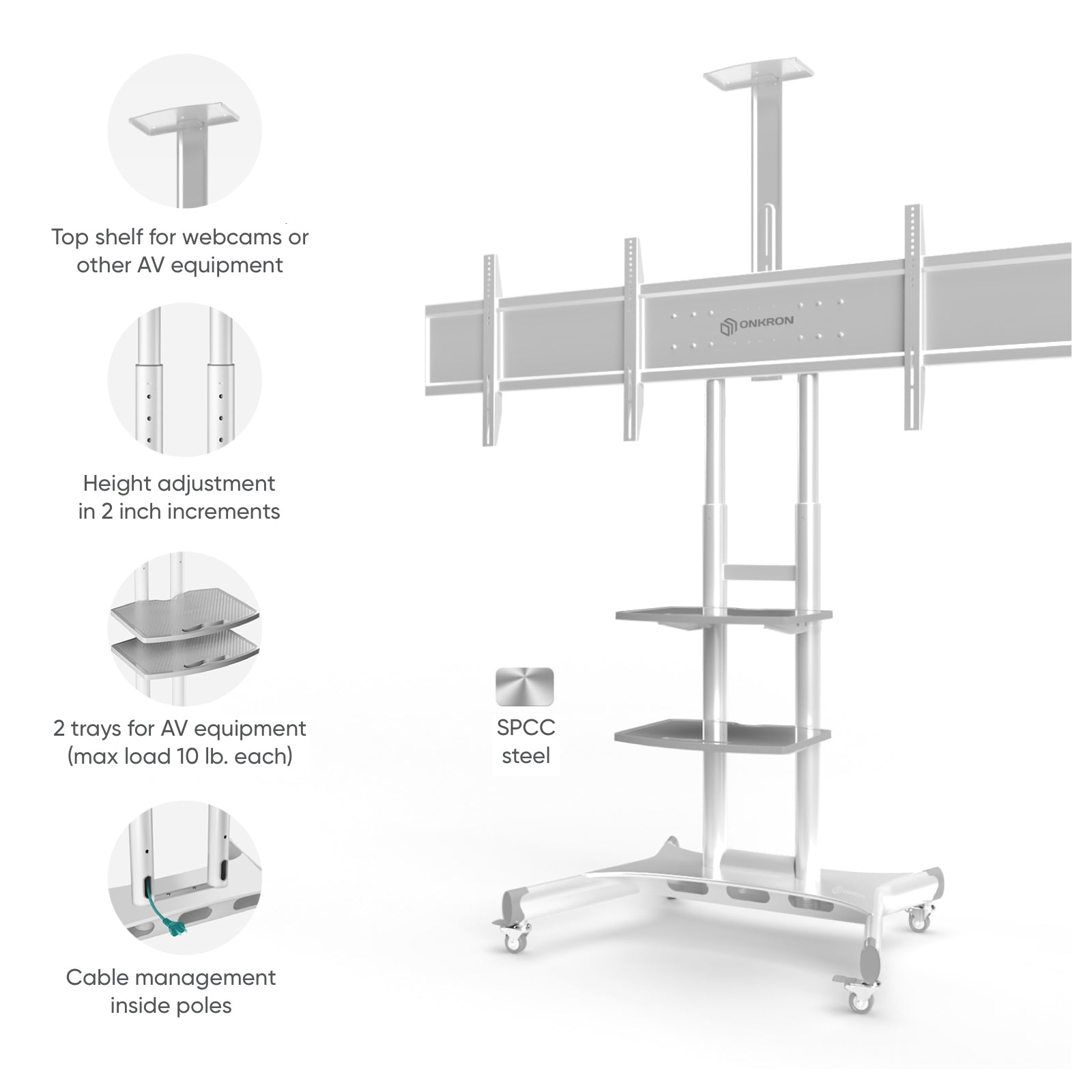 Mobilny stojak dla dwóch TV 40"-65" maks 46 kg, biały TS1881DV 8 Mobilny stojak dla dwóch TV 40"-65" maks 46 kg, biały TS1881DV -