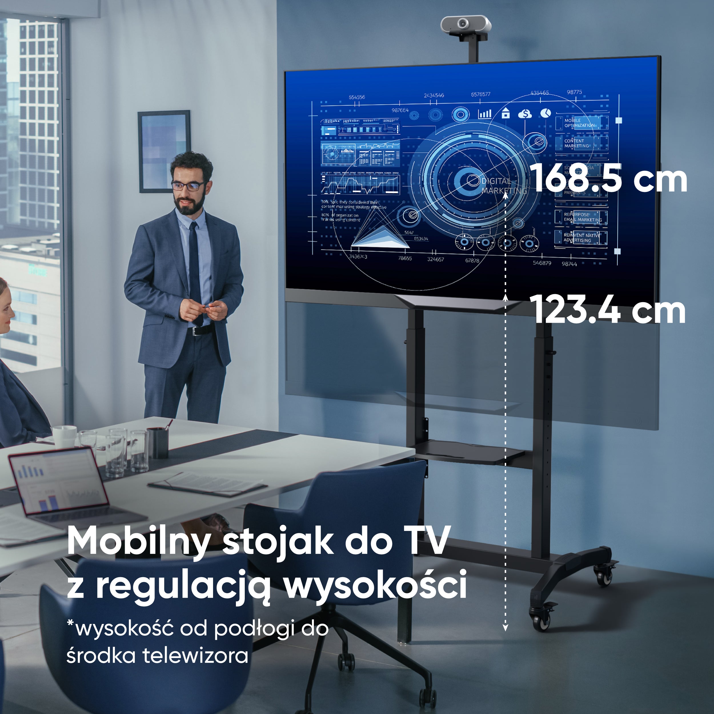 Mobilny stojak TV dla 50"-100" maks 120 kg, pochyły, czarny TS1991 4 Mobilny stojak TV dla 50"-100" maks 120 kg, pochyły, czarny TS1991 -