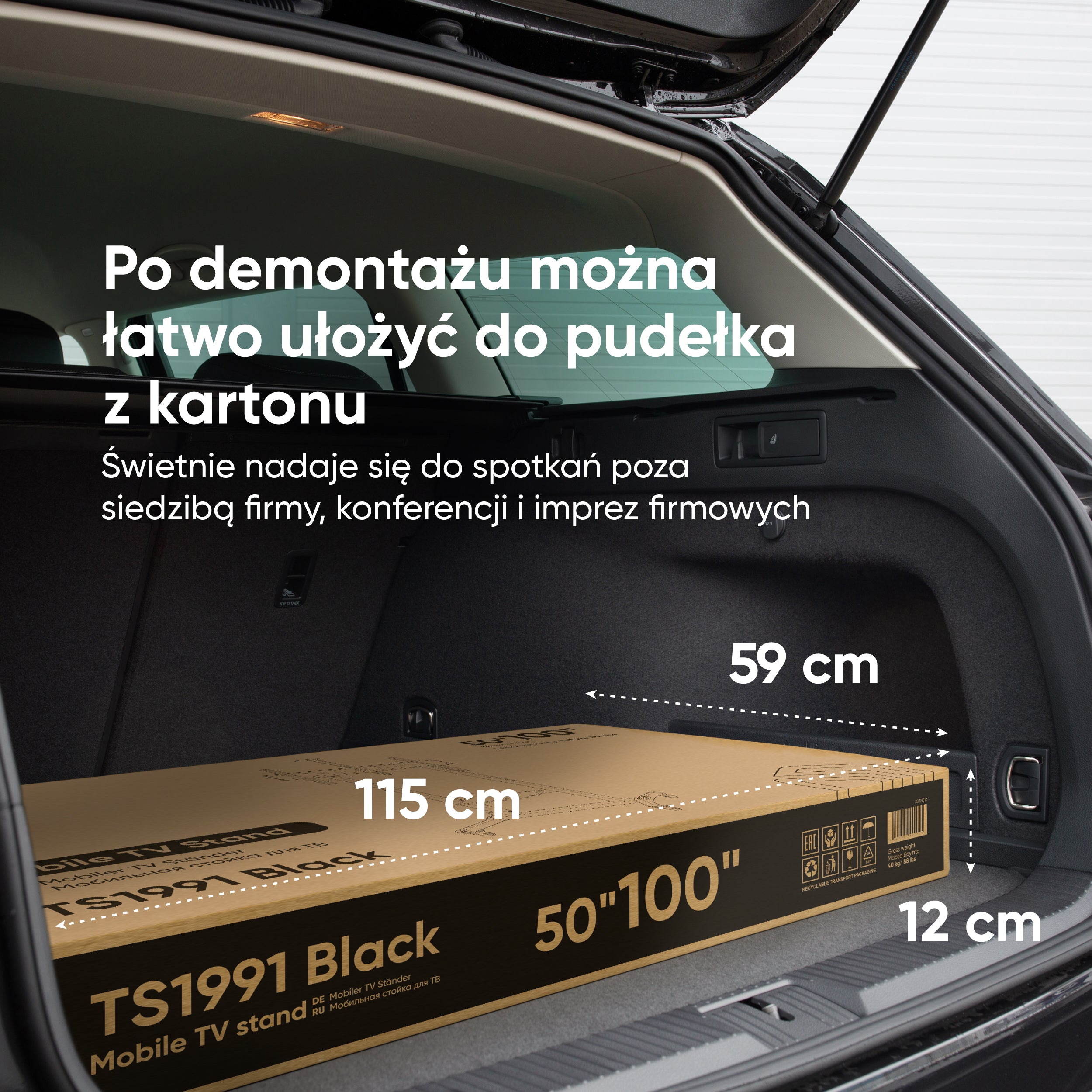 Mobilny stojak TV dla 50"-100" maks 120 kg, pochyły, czarny TS1991 11 Mobilny stojak TV dla 50"-100" maks 120 kg, pochyły, czarny TS1991 -