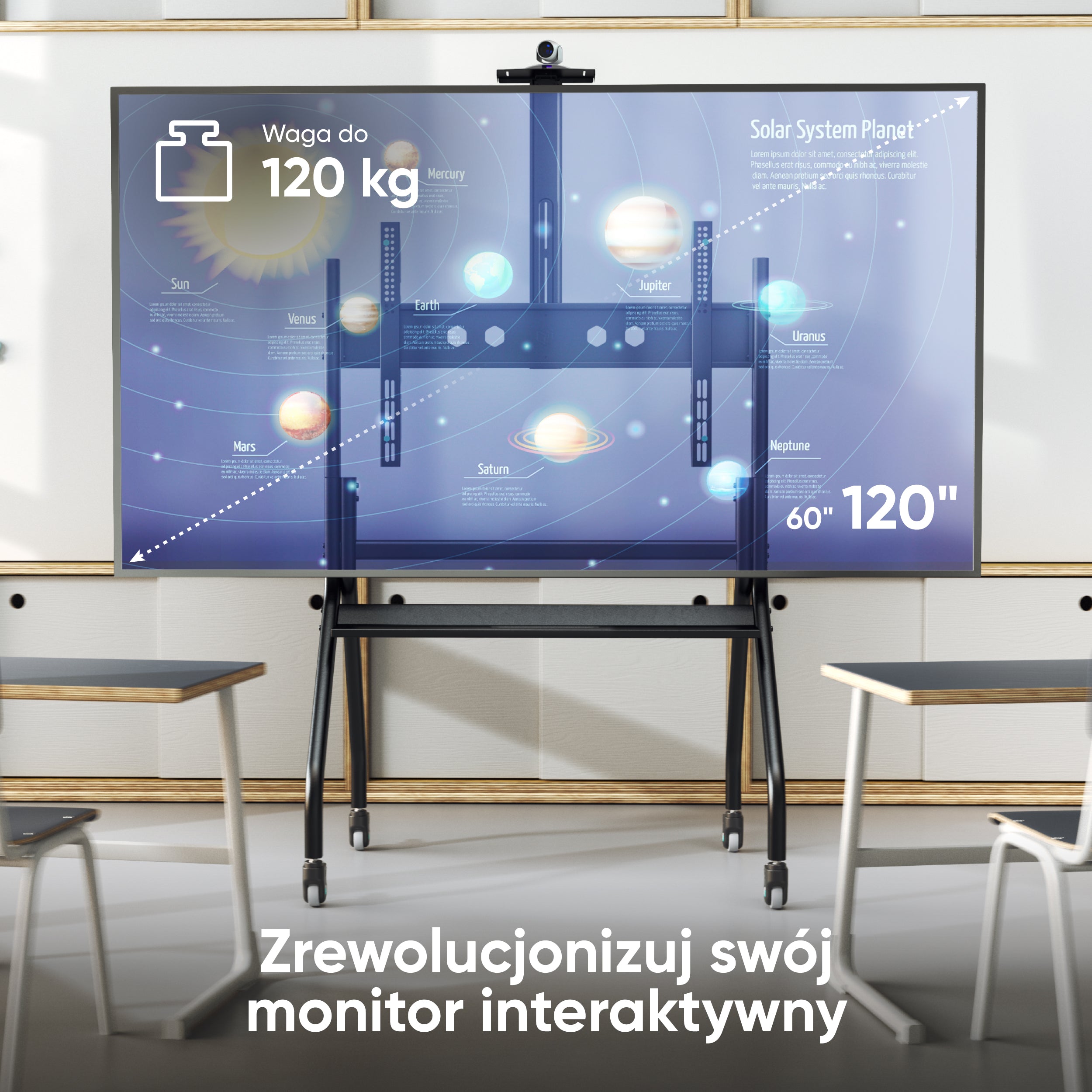 Mobilny stojak dla TV lub panelu interaktywnego 60"-120" maks 120 kg, czarny TS2080 5 Mobilny stojak dla TV lub panelu interaktywnego 60"-120" maks 120 kg, czarny TS2080 -