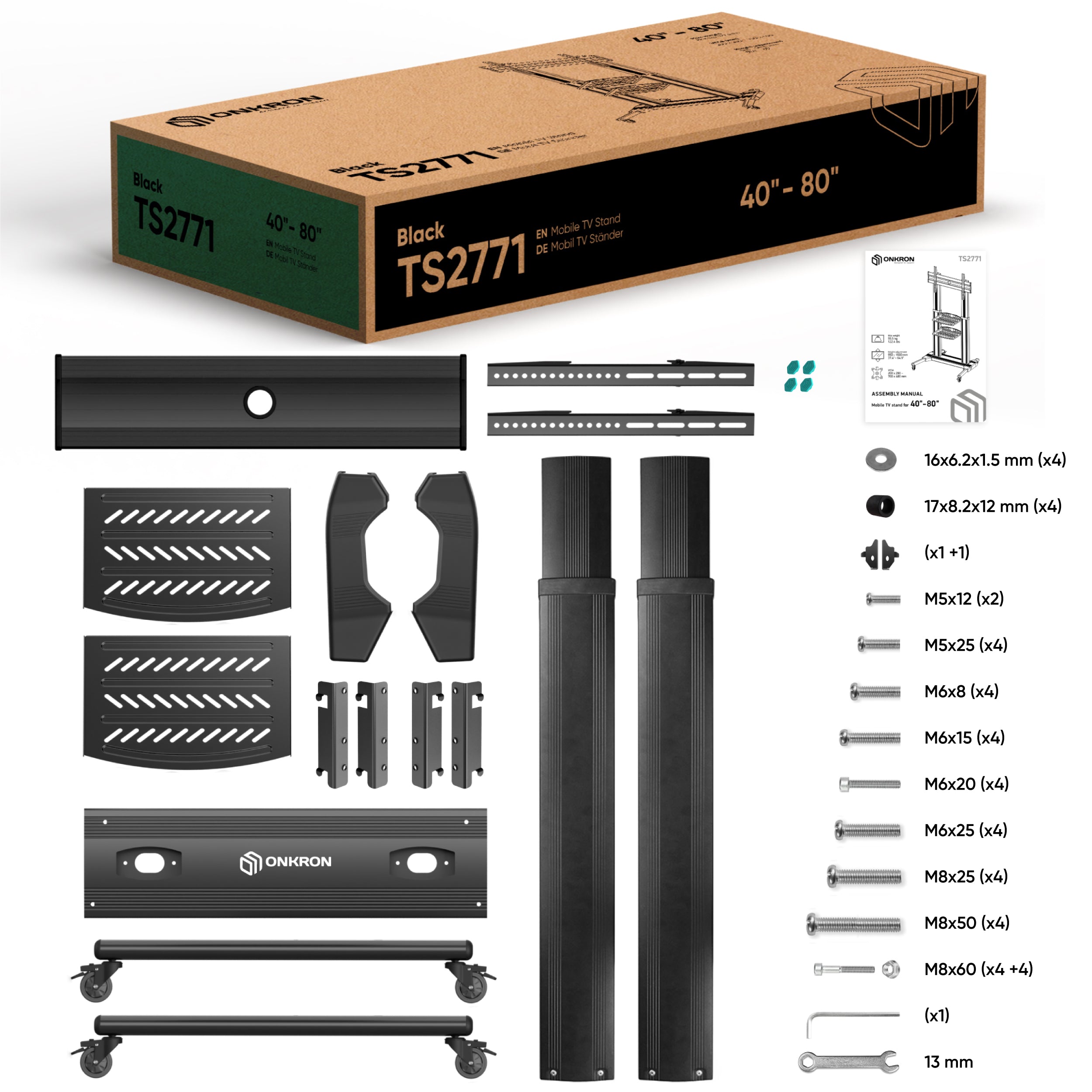Mobilny stojak do TV 40" - 80" do 55 kg TS2771, Czarny 10 Mobilny stojak do TV 40" - 80" do 55 kg TS2771, Czarny -