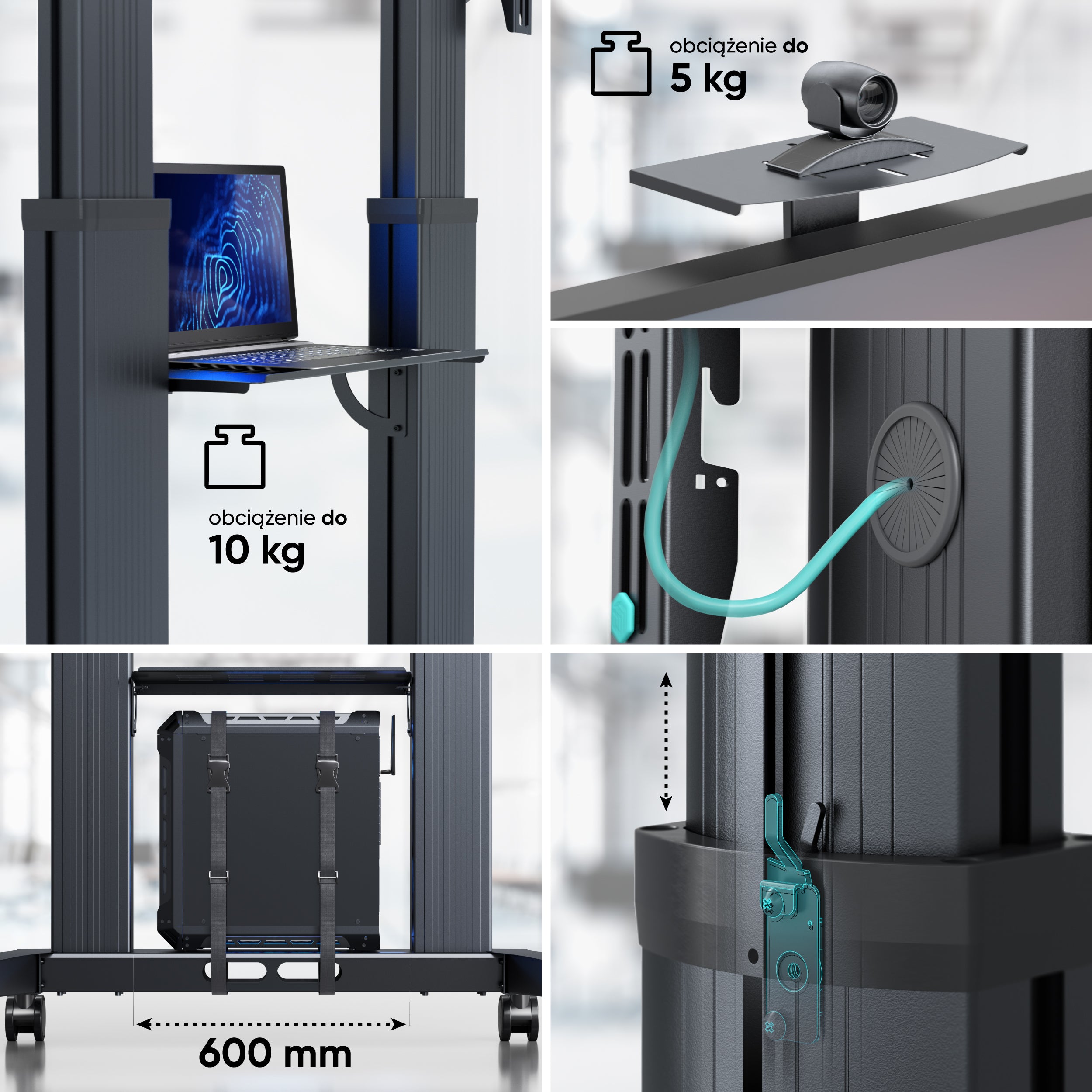 Mobilny stojak TV dla 70"-110" maks 130 kg, czarny TS2821 7 Mobilny stojak TV dla 70"-110" maks 130 kg, czarny TS2821 -