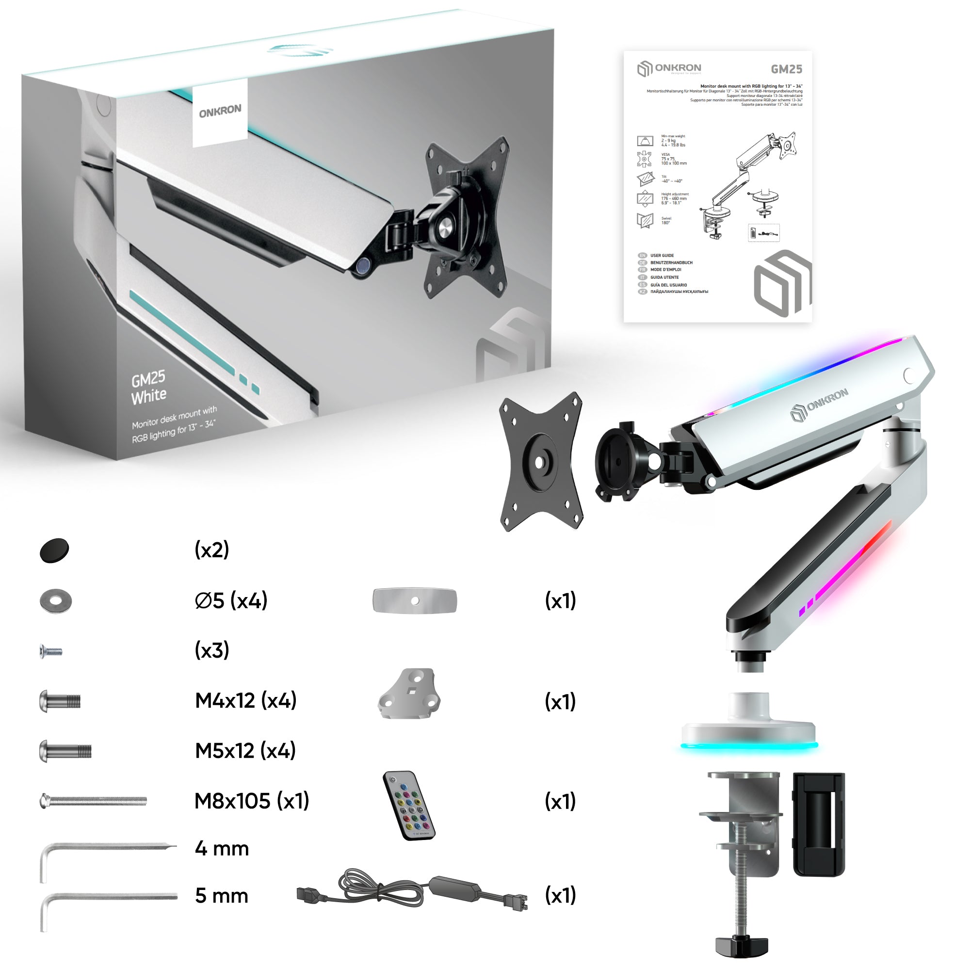 Uchwyt biurkowy do monitory 13"-32" do 9 kg GM25, Biały 9 Uchwyt biurkowy do monitory 13"-32" do 9 kg GM25, Biały -