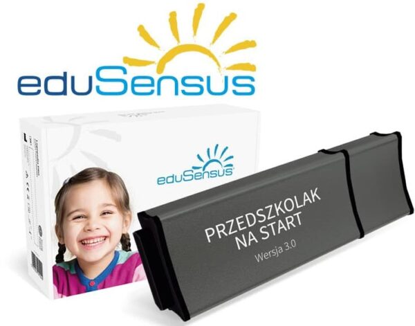 Opakowanie i pendrive z oprogramowaniem edukacyjnym EduSensus Przedszkolak na Start wersja 3.0.
