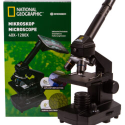Mikroskop National Geographic 40x-1280x z uchwytem na smartfon i opakowaniem.