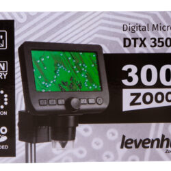 Mikroskop cyfrowy Levenhuk DTX 350 LCD z wyświetlaczem 4.3", powiększeniem 300x, oświetleniem LED i kartą microSD 1GB.