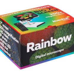Pudełko mikroskopu cyfrowego Levenhuk Rainbow z 7-calowym ekranem i powiększeniem 200x.