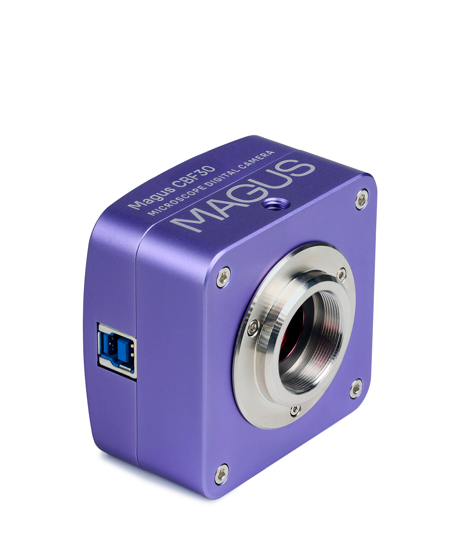 Fioletowa kamera cyfrowa Magus CBF30 do mikroskopu z portem USB.