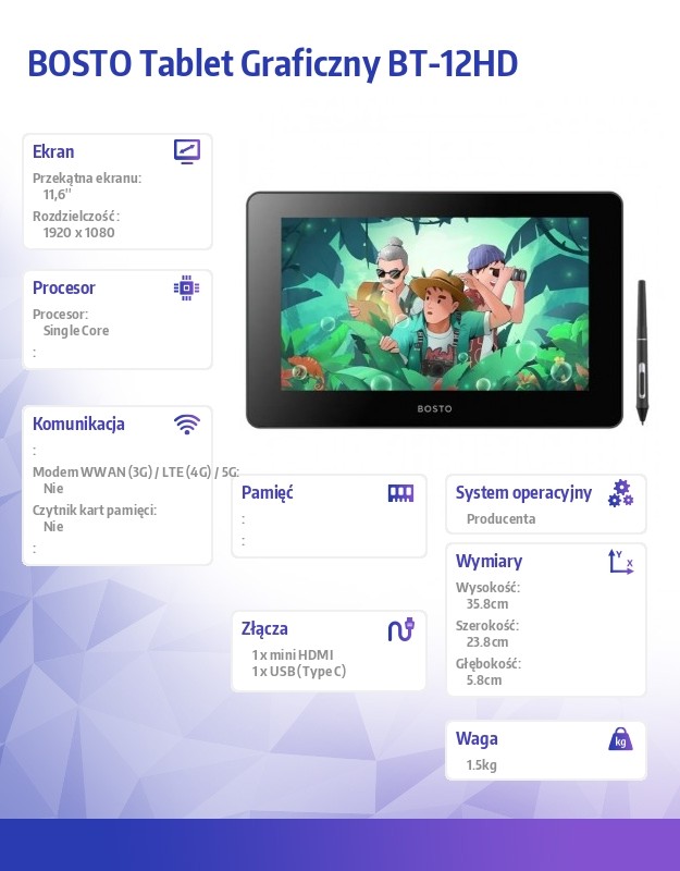 Tablet graficzny BT-12HD 11,6 cala 7 Tablet graficzny BT-12HD 11,6 cala -