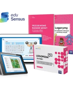 Materiały edukacyjne Logopedia Pro Platinum marki eduSensus: oprogramowanie multimedialne na tablet i książki logopedyczne.