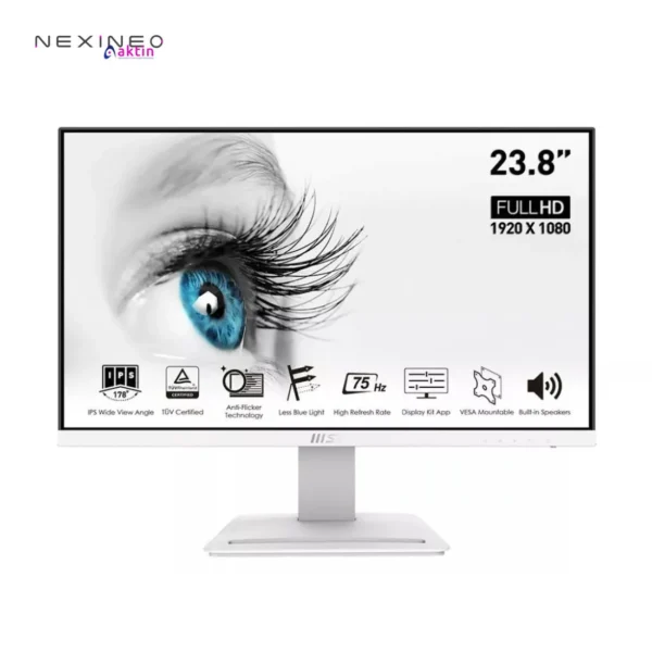 Monitor MSI 23,8 cala Full HD z technologią ochrony wzroku, odświeżaniem 75 Hz i wbudowanymi głośnikami.