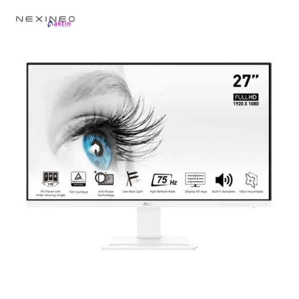Monitor MSI 27 cali Full HD 1920x1080 z matrycą IPS, odświeżaniem 75Hz, głośnikami i technologią ochrony wzroku.