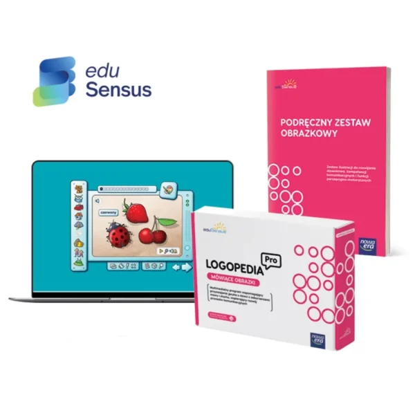 Zestaw edukacyjny Logopedia Pro z oprogramowaniem na laptopa i podręcznym zestawem obrazkowym od EduSensus.