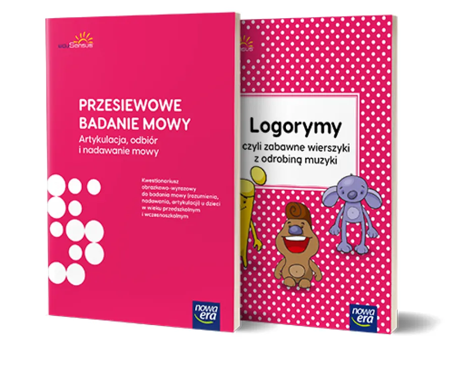 Książki "Przesiewowe badanie mowy" oraz "Logorymy" wydawnictwa Nowa Era.