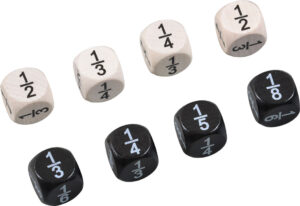 Kostki ułamkowe 20 mm - 8 sztuk - czarne i białe - drewniane - Przedmiotów ścisłych