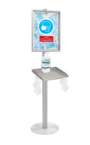 Stojak z dyspenserm maseczek + półka na płyn do dezynfekcji - SIH1800 - Bezpieczna szkoła