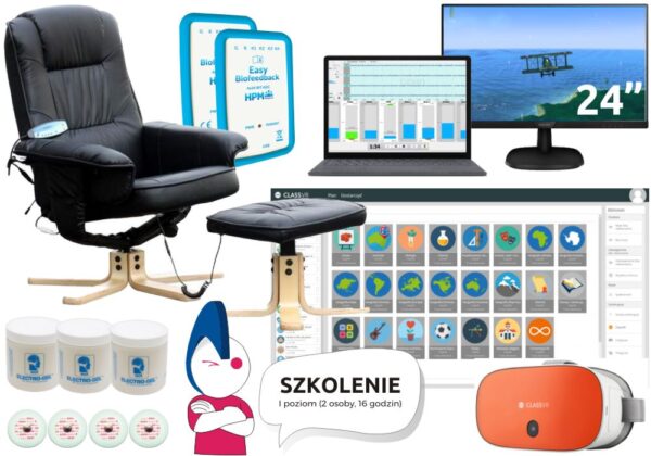 Zestaw do biofeedbacku i VR: fotel, monitor 24", laptop z oprogramowaniem, elektrody, gogle ClassVR oraz szkolenie 1. stopnia.