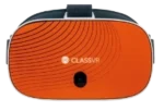 Gogle VR ClassVR w kolorze pomarańczowym z nadrukowanym logo.