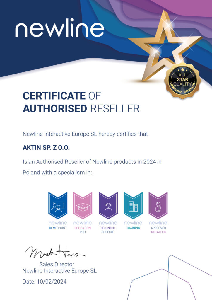 Aktin został autoryzowanym sprzedawcą monitorów interaktywnych Newline - Aktualności