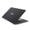 Czarny laptop marki NTT z widocznymi portami na obudowie.